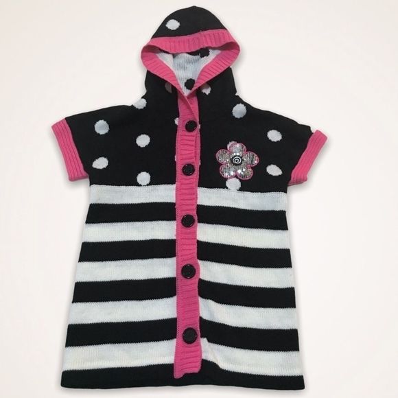 🌺 YOUNG HEARTS Sequin Button Front Hooded Sweater - Picture 1 of 6